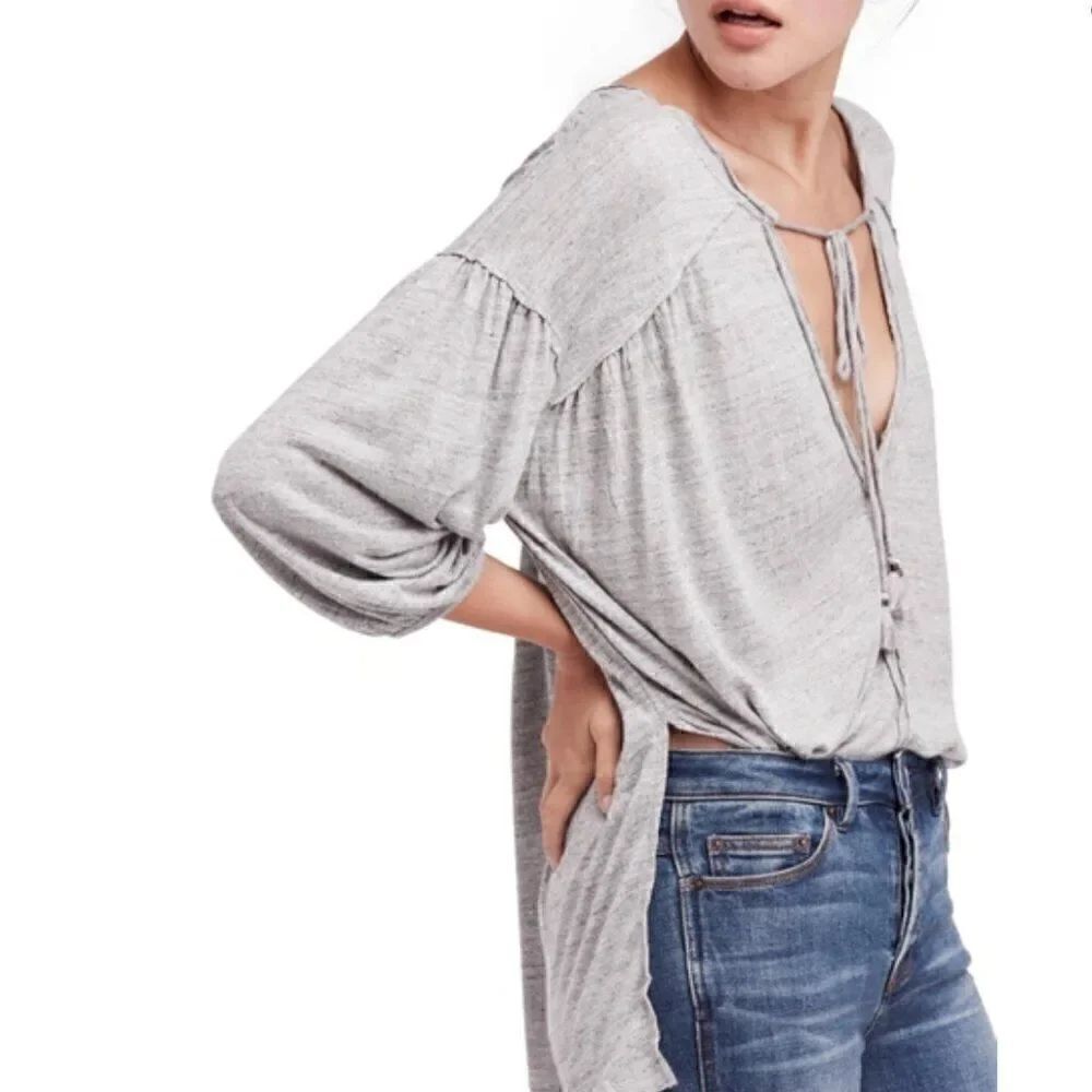 Free People We the Free Just a Henley gray knit tunic top size XS